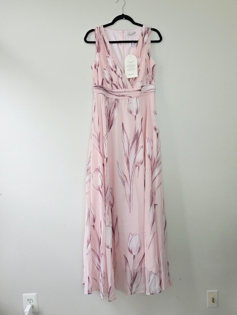 Fehaute Floral Chiffon V Neck Sleeveless A-Line Floor-length Gown Dress Pink 6 - Picture 2 of 7